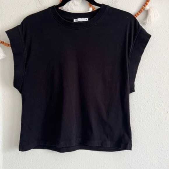 Zara Tops - Women's Black Boxy Crew Tee by Zara